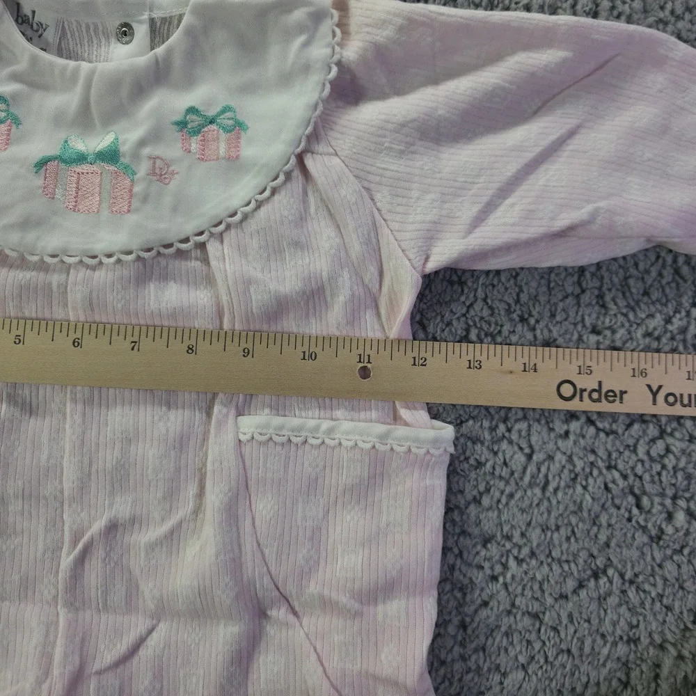 Baby Dior Vintage Pink Striped Embroidered Romper 9 Months Made in USA